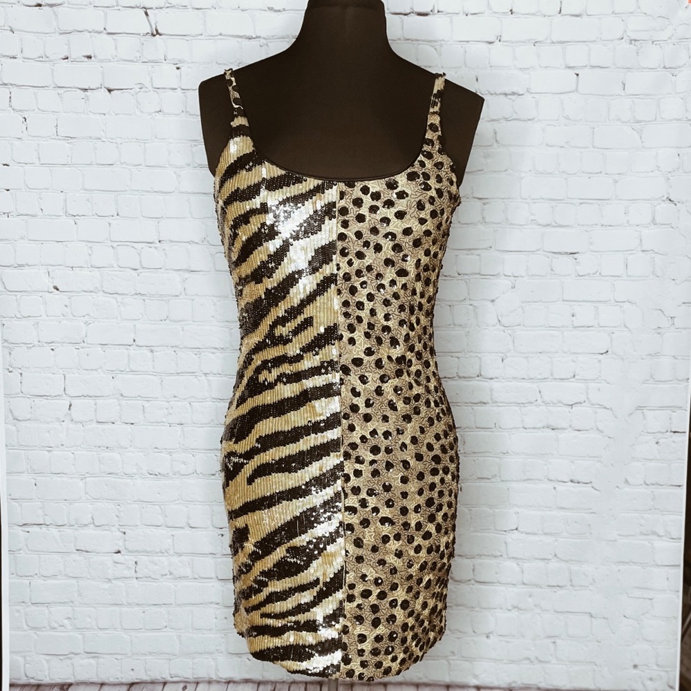 Vintage Jeanette For St. Martin Zebra Sequin Sheath Dress